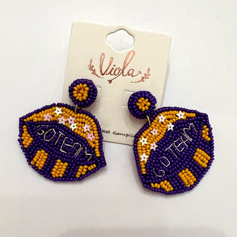 Viola Purple and Gold LSU Beaded Earrings